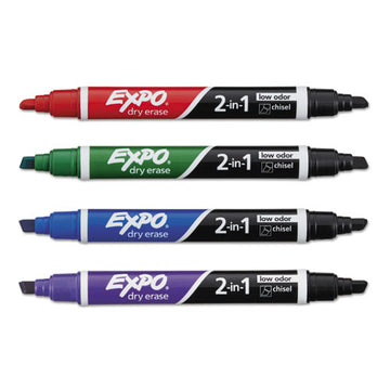 EXPO® 2-in-1 Dry Erase Markers, Fine-broad Chisel Tips, Assorted Primary Colors, 4-pack freeshipping - TVN Wholesale